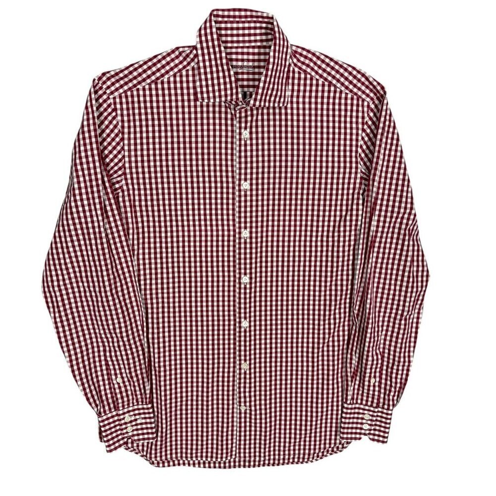 Van Laack Dress Shirt Red White Check Long Sleeve Button Up Cotton Large